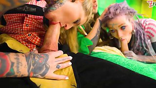 Wild tattooed females double anal – 2 schlongs vs 2 fuck-holes facial cumshot complete