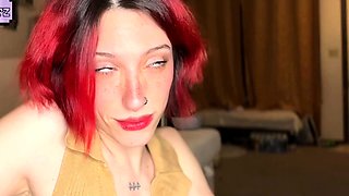 Small titted redhead amateur riding penis in close up