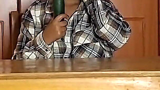 She Uses Big Cucumber to Squirt in Toilet