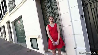 Small titted brunette teen fingering on the bed