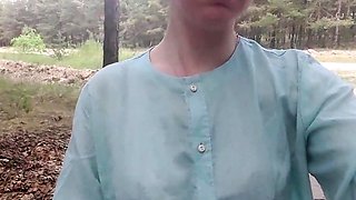Exhibitionist teen undresses on webcam near the road