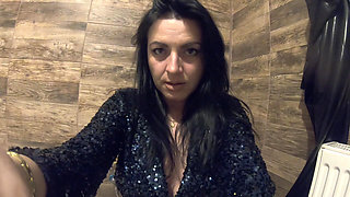 Smoking Pee Play in Shiny Outfit. Bathroom Fetish and Messy Wet Fun