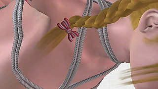 Office Glowing Toy Ride: 3D Cartoon Girl Tied in Doggy Fucked by Cylindrical Light