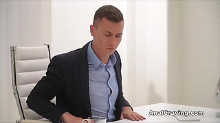 Office 2 dicks in one chick with slutty blondie secretary in stockings