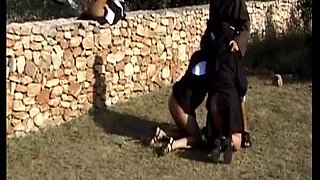 Brunette German Cougar with Naturals Gets Railed in Outdoor Orgy