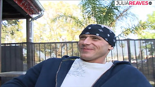 Blonde MILF sucks a monster cock then gets a hard fuck on the bed