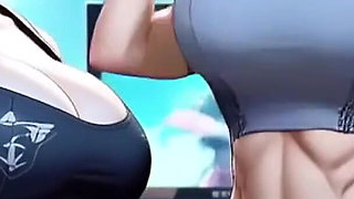 Two Cyberpunk Women Take off Clothes and Kiss, (ai Animation)