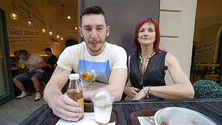 Redheaded MILF found two horny lads for a threesome