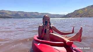 Hot American Brunette Daphne Squirts Hard with Hitachi at the Lake - Solo Outdoor Masturbation