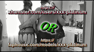 Mature MILF and young girl without panties kissing in kitchen. Neighbor old man joined women. Threesome. Bisexual Lesbians Porn