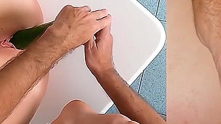 The Vegetable Slave Gets a Double Penetration with Cucumber, Stuck Deep in Her Pussy and Ass