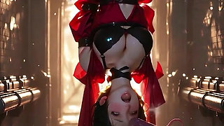 Suspended Red-Skirt Shrine Maiden:  Invade Every Hole, Thick Cum Flooding Down Thighs in Endless Overflow!