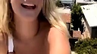 Big Tit Teen Almost Caught in Risky Rooftop Public Masturbat