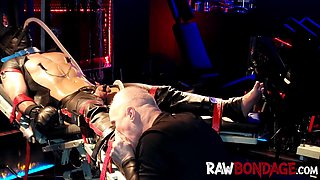 Sweaty jock foot licking and deepthroating in raw bondage