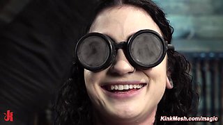 Tattooed petite slave in brutal restriction