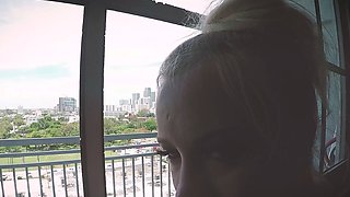 Hot Blonde Babe in Black Nylons Masturbates Solo