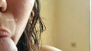 Close-up Playing with My Tongue and Wet Mouth on His Cock