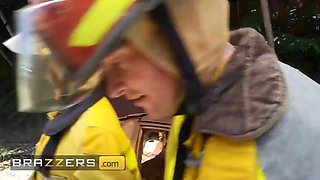 Brazzers - big titted firefighter Angela White heats up the flame of passion, then unloads to save the day