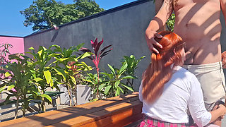Fucking the innocent redhead in the garden