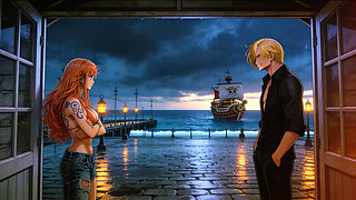 Nami Fucked Hard by Luffy and Zoro - Threesome on the Beach One Piece Uncensored Hentai