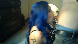crossdresser with blue hair sucks