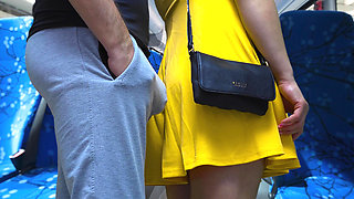 Stranger Touch her Butt without permission with his erection and CUMS Hard Inside Bus Vehicle by Girl's Hand