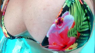 Outdoor, Wife fucking at farm hotel pool