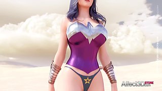 Big tit superhero futa babes having sex in the desert in 3d animation
