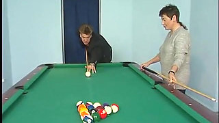 Milf sucks a huge cock, gets fucked hard on the pool table