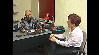 Office Blowjob: Redhead Granny Sucks Massive Cock Then Rides Hard