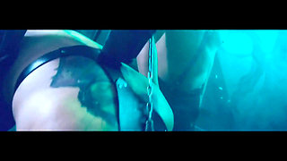 Mature Dominatrix Controls Bound Gas Mask Slave