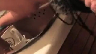 Tattooed chick gets smashed in the kitchen