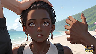 Hot Dark-hued Woman in Swimsuit Shot on Face by Dark-skinned Lover on Beach - Irresistible XXX Porn!