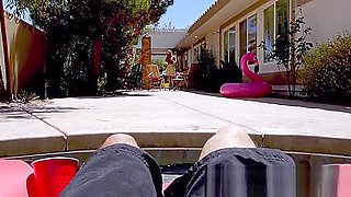 Milf giving pov blowjob to stepson outdoors in hd