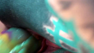 Femdom Catplay Dominatrix Playing with Tattooed Cosplayer with Butt Plug