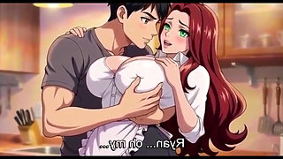 Stepmom teach stepson a special recipy in sexy style in kitchen