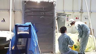 Hot asian slut gives hardcore blowjob to white stud