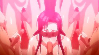 Blindfolded babe feasts on dicks in wild orgy