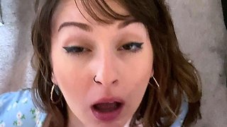 Small tit brunette gives a nice hard blowjob and fuck