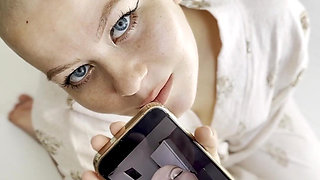 Cumtribute Bald Girl Cleanup Her Phone After