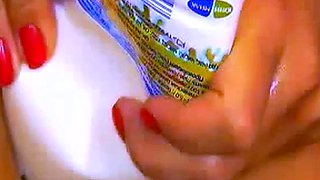Russian Webcam Girl Plays With Milk and Her Body