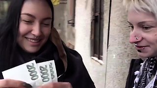Blonde & Brunette Enjoy Outdoor Czech Streets Fucking