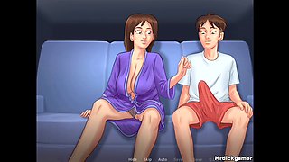 Busty milf gives an ultimate blowjob at home during summertime saga