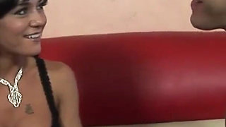 Pierced MILF fucked and creampied on the couch