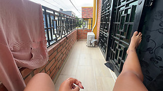 Last night I was walking around the balcony in my underwear and I saw my neighbor looking over here so I decided to masturbate this morning to see if I would go out and