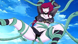 A monster with multiple cocks has a wild time with a gorgeous lady's pussy, ass, and mouth