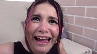 Cute babe doing yoga before taking on a massive penis