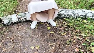 Hot Russian MILF Mom Walks Forest No Panties Peeing Close Up