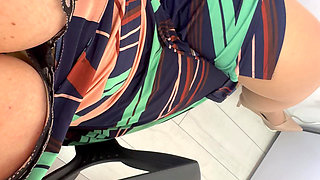 Elegant Secretary Takes Out Her Big Tits and Masturbates in Front of Her Boss