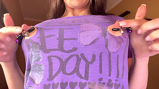 The MILF's Nipples Poked Through Her T-shirt, and She Couldn't Resist Tearing It Apart to Play with Them